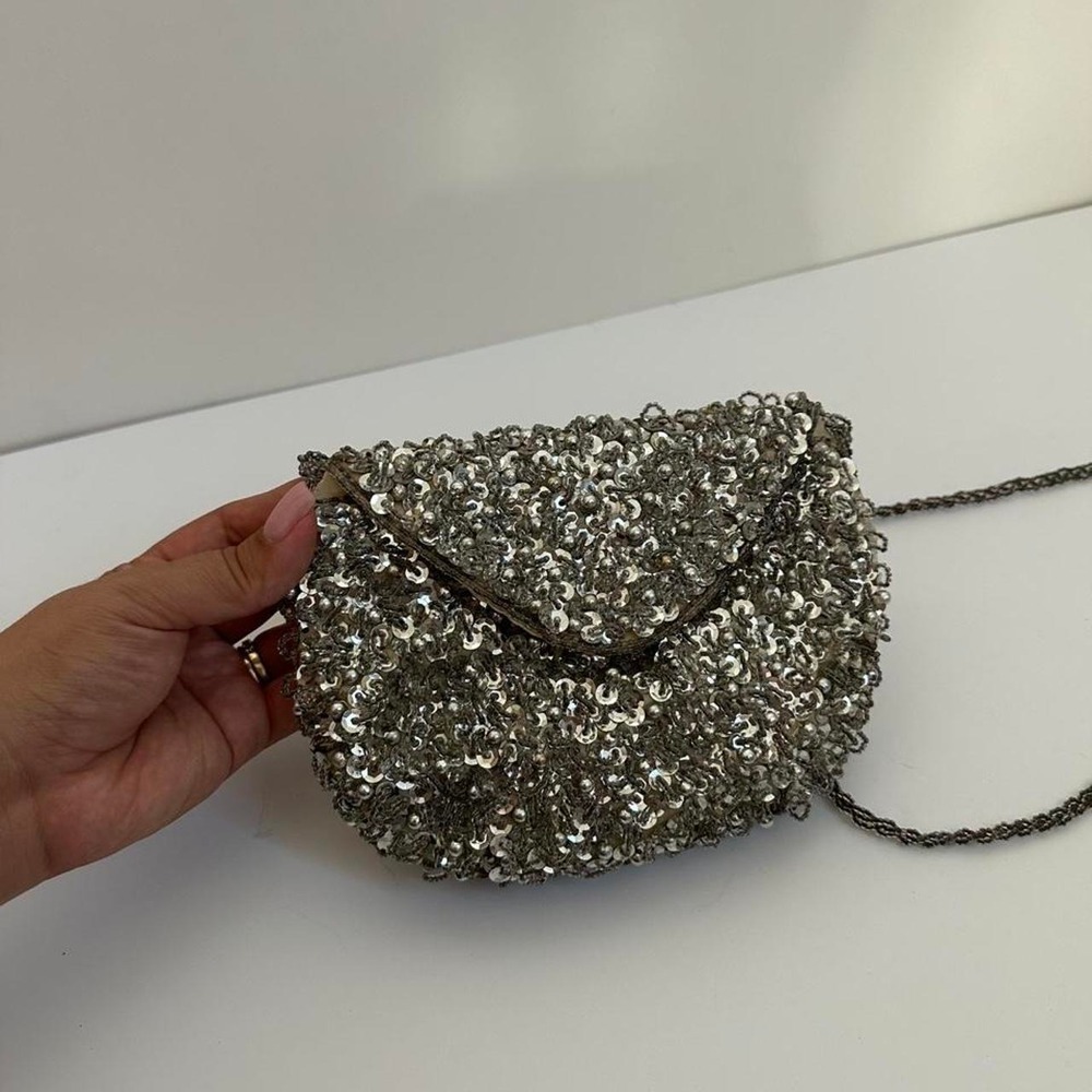 Silver sequin clutch purse